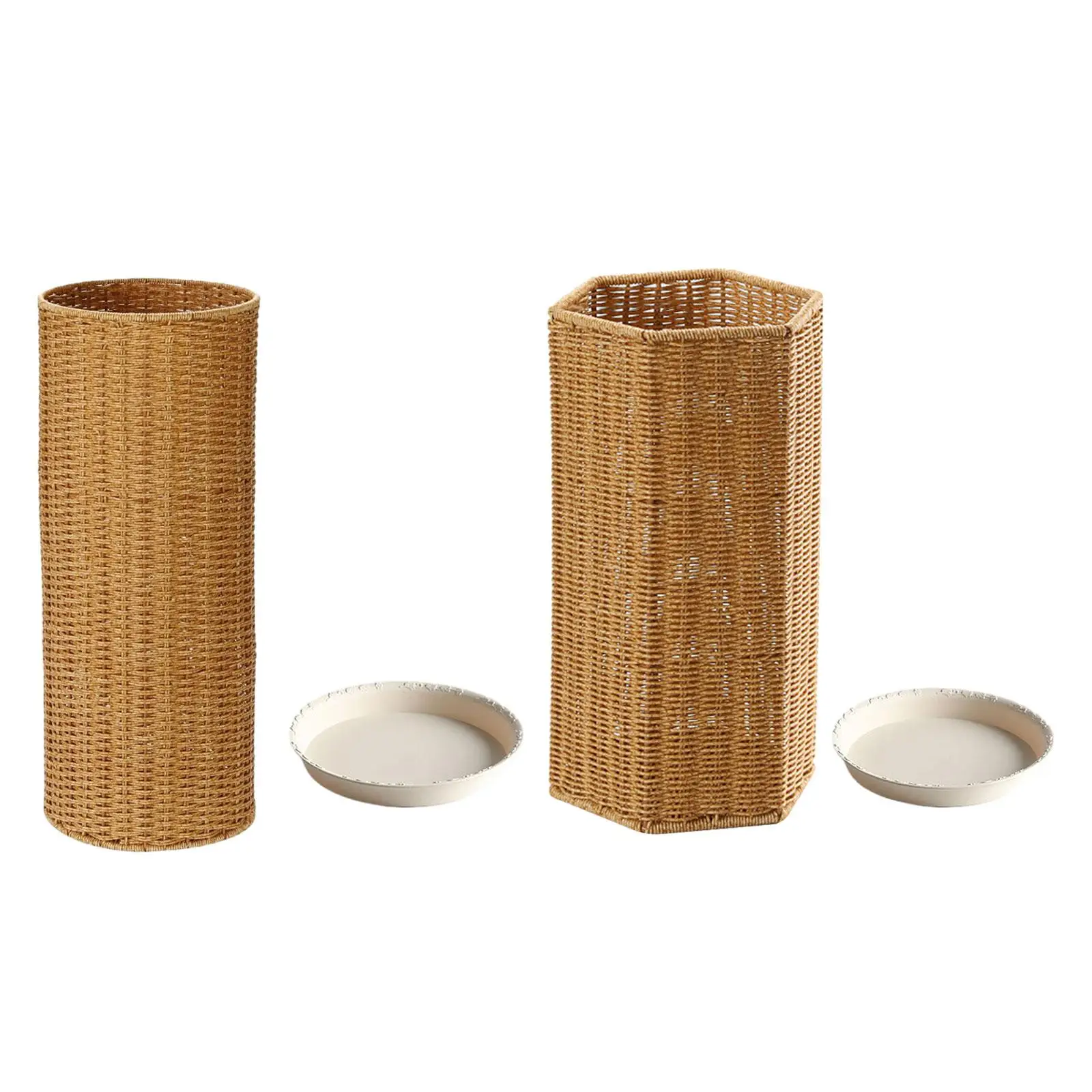 Umbrella Holder Weaving Umbrella Stand with Dip Tray Vintage Style Yoga Mats Umbrella Holder Bucket for Doorway Porch Entryway Bathroom Hallway