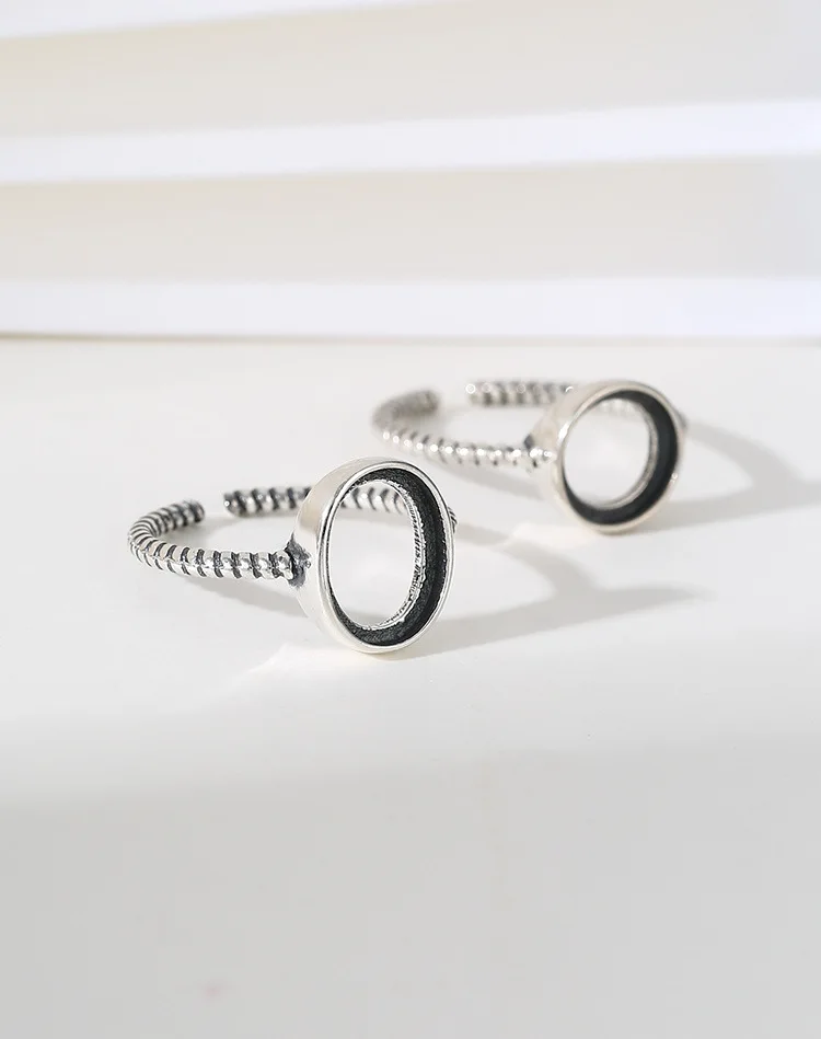 925 Sterling Silver Opening Ring Settings fit Round Oval Cabochon Blank Base DIY Ring Jewelry Making Supplies