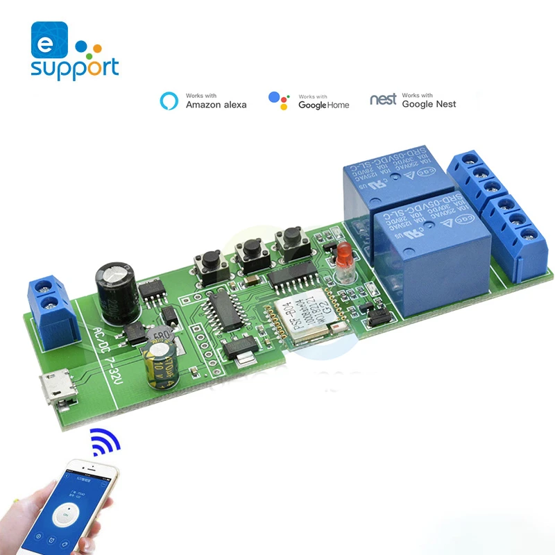 Ewelink 2CH WIFI Switch Garage Door Switch Curtain motor Roller shutt DC12V Dry Contact Switch Work With Google Assistant Alexa