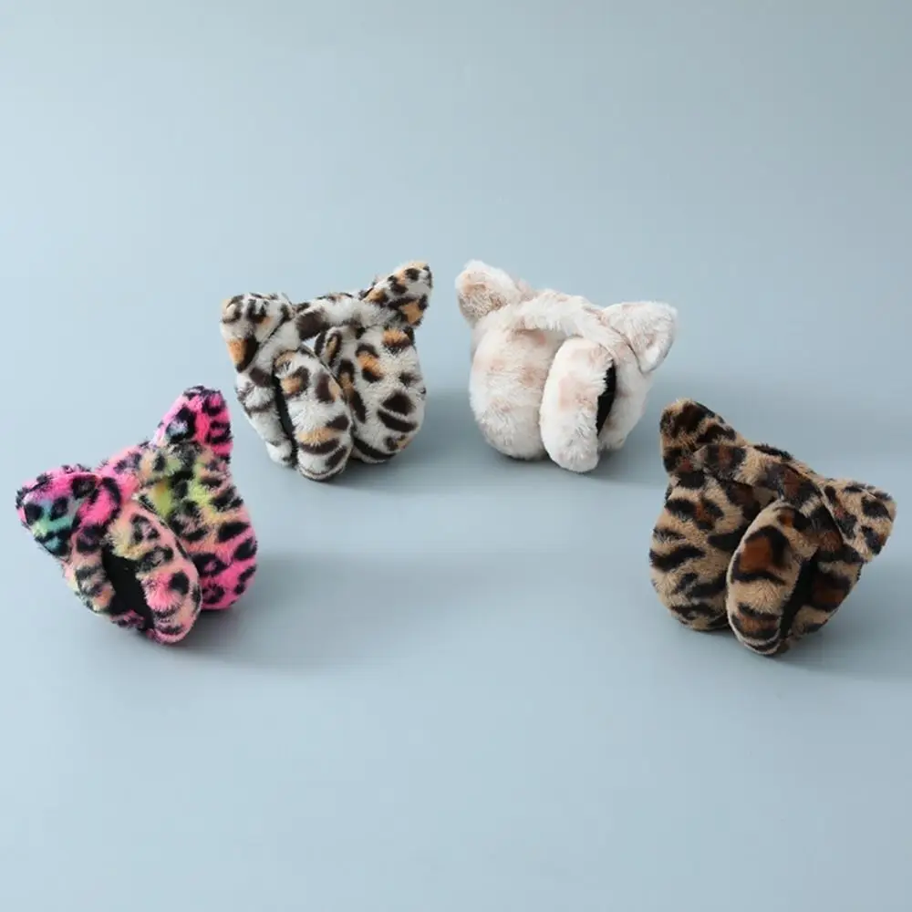 Ear-Muffs Cover Cat Ears Plush Ear Muffs Print Windproof Leopard Earmuffs Earlap Foldable Thickened Ear Muffs Winter