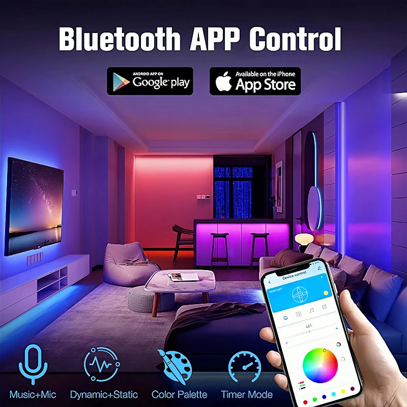 Smart RGB LED Strip Lights with WiFi App Control – Flexible Room Decor Lamp Tape
