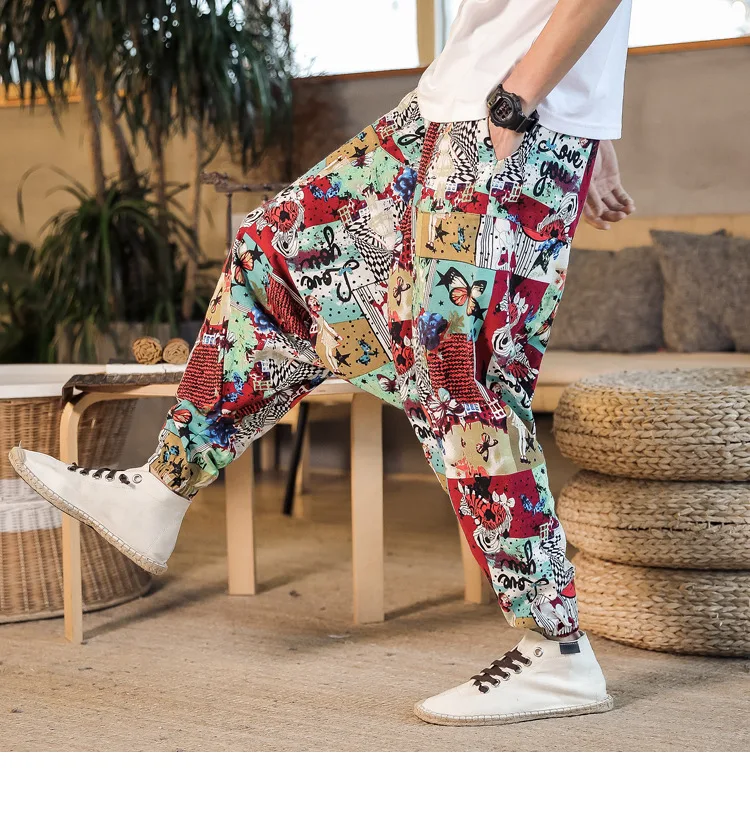 2022 Summer Mens Baggy Cross Pants Men Women Hip-hop Print Wide Leg Pants Male Casual Vintage Long Trousers mens harem joggers