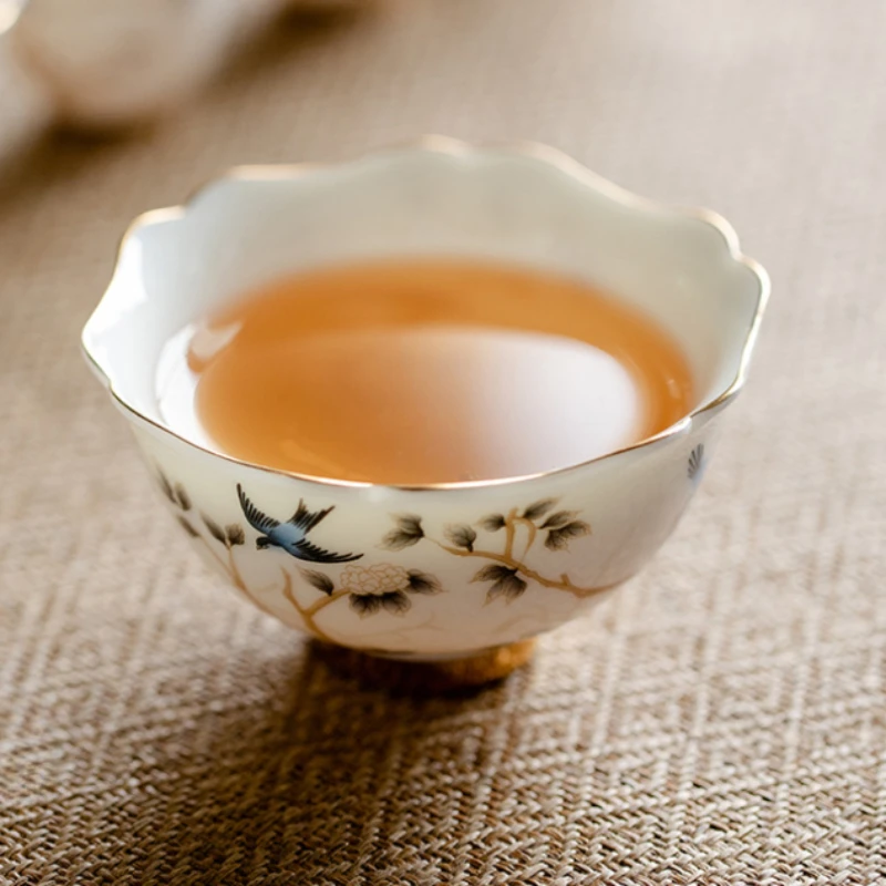 Personal High-end Tea Cup Household Ceramic Kung Fu Set Dehua Mutton Fat Jade White Porcelain Master Teaware Kitchen Dining Bar