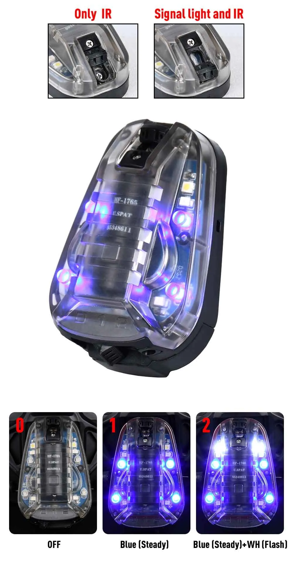 WADSN Wasserdichte Marienkäfer-Lampe, Tactica Survival-Sicherheitsblitzlicht, schnelles Helm-Blitzlicht für Camping, Jagd, Überlebenswerkzeug – Detail 3
