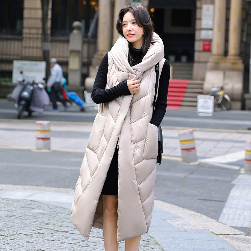 Padded Sleeveless Jackets Long | Vests Woman Winter Long Padded - High ...