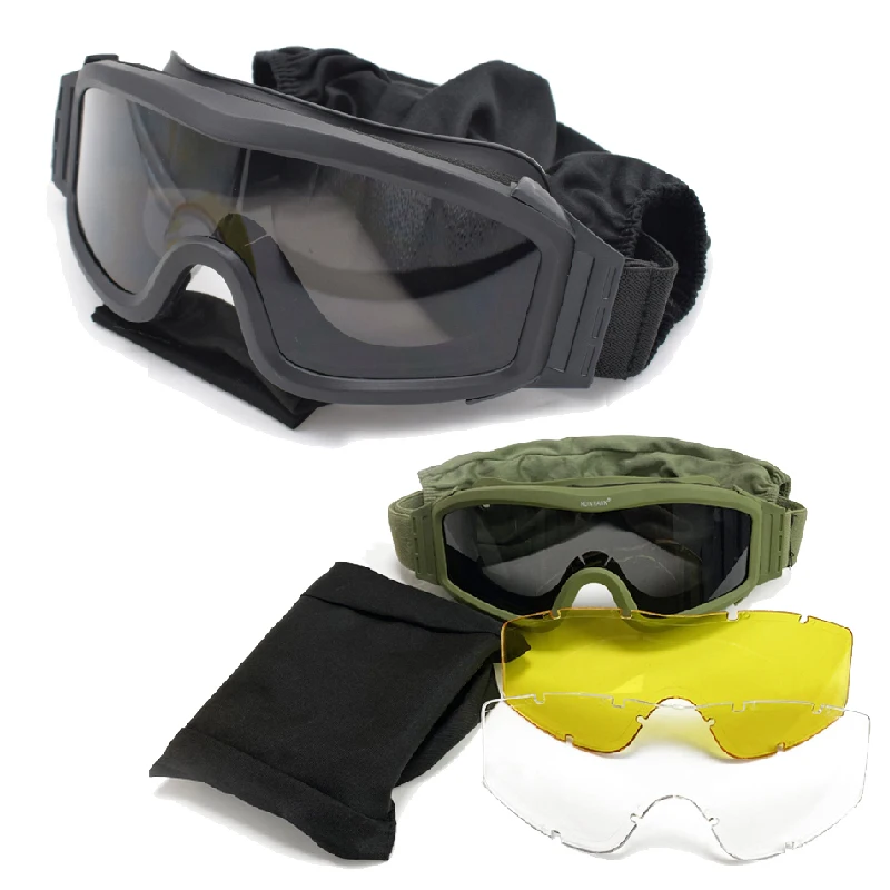 Military Hunting Tactical Goggles Windproof Shooting Motorcycle Off Road Mountaineering Glasses CS Safety Protection 3 Lens