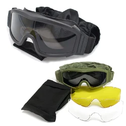 Military Hunting Tactical Goggles Windproof Shooting Motorcycle Off Road Mountaineering Glasses CS Safety Protection 3 Lens