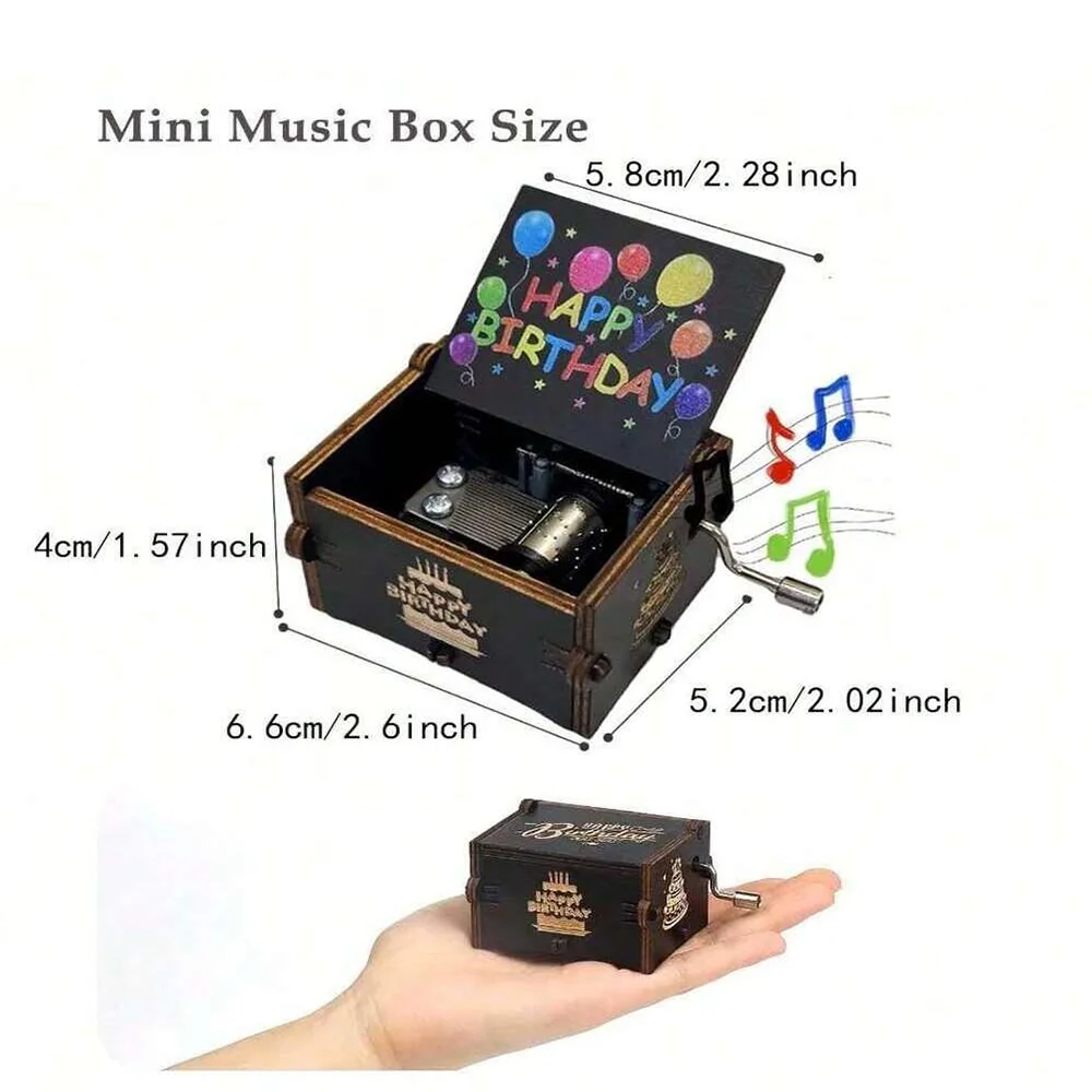 1pc, happy birthday hand-cranked music box custom creative painting, simple gift wooden music box for friends and family 4