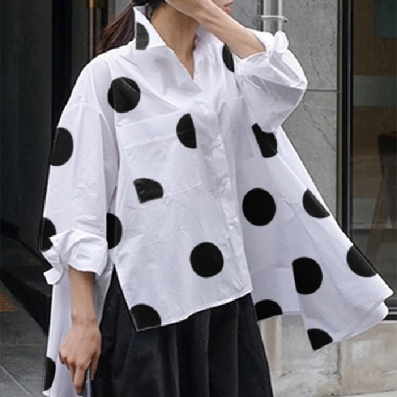 

Missuoo Women Loose T-shirt Polka Dot Lapel Long Sleeves Blouses 2024 Spring and Summer New Casual Commuter Tops for Female