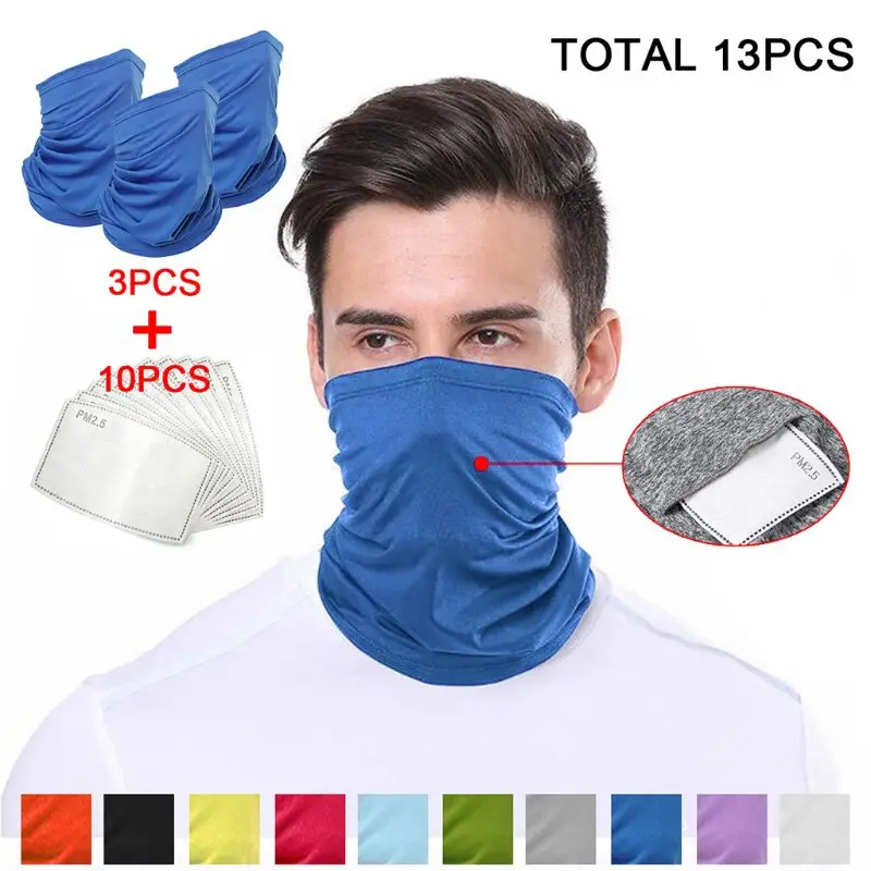 

3Pcs Unisex Face Cover Scarf Neck Gaiter with 10 PM2.5 Filters Sunscreen Bandana