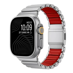 Titanium Silicone Magnetic Strap for Smartwatches - Premium Metal Band Collection (Titanium Red)