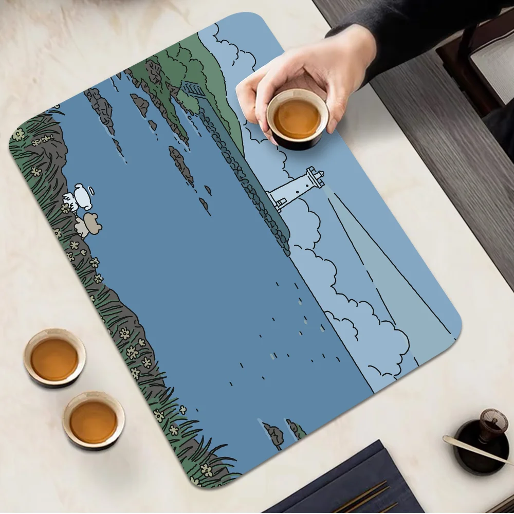 Cat And Rabbit Cartoon Painting Kitchen Draining Mat Tableware Pad Coffee Dish Drying Mat Placemat Bathroom Kitchen Drain Pad 2