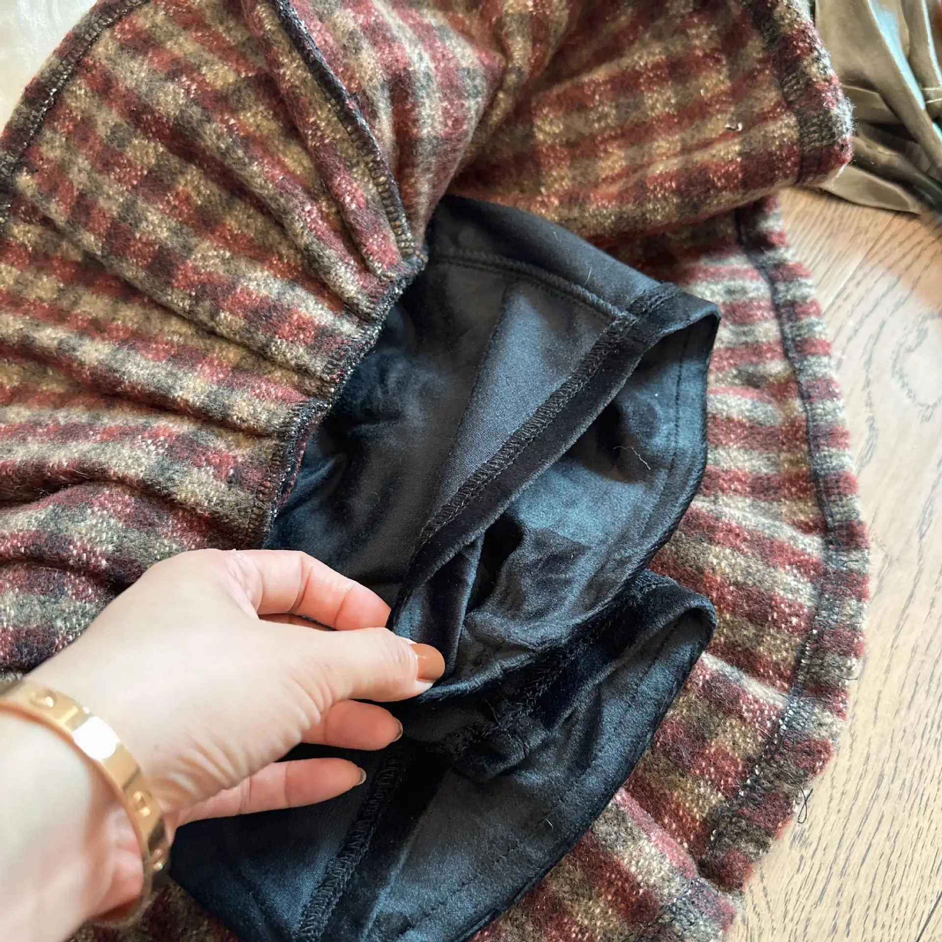 Mädchen Herbst Winter Set Neue Plaid Dicken Mantel Gleichen Stil Mode Halb Rock Zwei Stück Sets Weihnachten Neue Jahr Party Kleidung – Detail 7