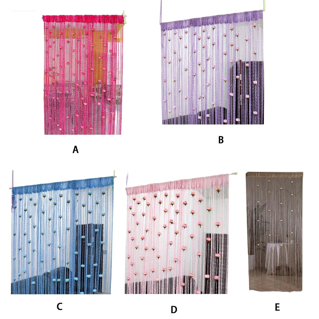 Rose Flower Door Curtain - 3D Tassel String Privacy Window Panel for Living Room Decor