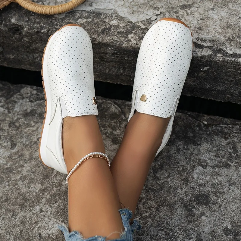 2023 Women's Wedge Sneakers Pu Casual Sports Platform Shoes Women's Skateboard Hollow Simple and Versatile Vulcanized Shoes