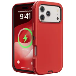 Premium 3 - in - 1 Heavy Duty Shockproof Case with Soft Bumper and Hard Cover - iPhone 15 (Black Red)