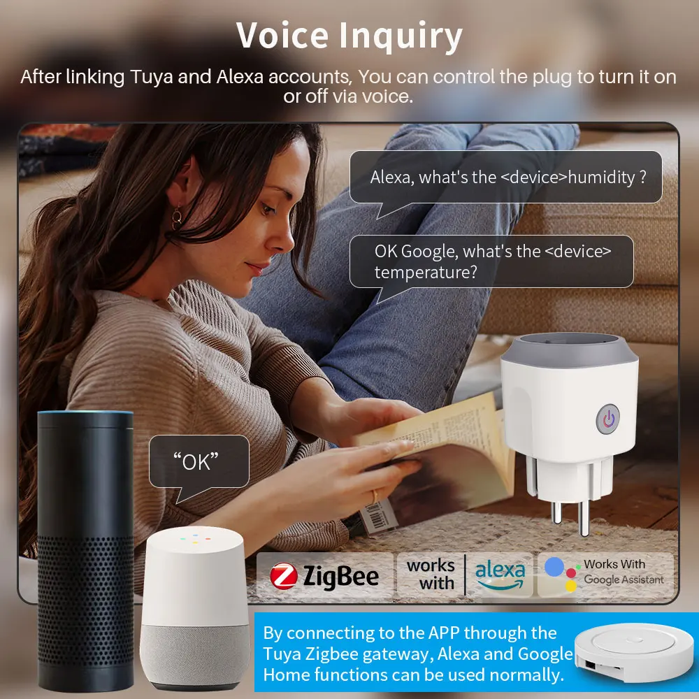 Tuya Zigbee Smart Plug US with Voice Control Timer Power Monitoring Home
