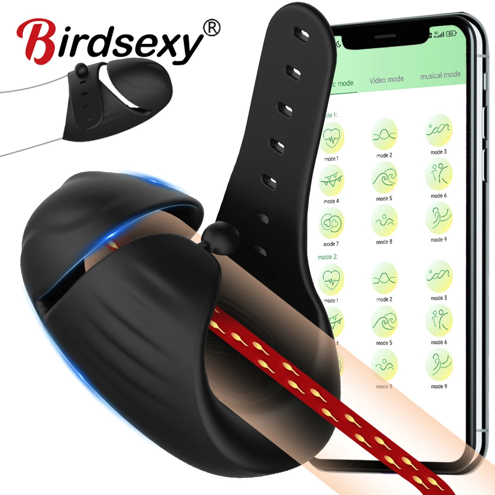 Male Masturbator Adjustable Penis Training Vibrator APP Control Delay Ejaculation Cock Ring Glans Trainer Sex Toys for Men