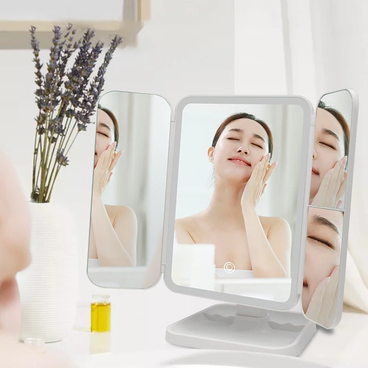 Trifold Makeup Mirror with LED Lights – Smart Complementary Beauty Light for Dorm Dressing 3