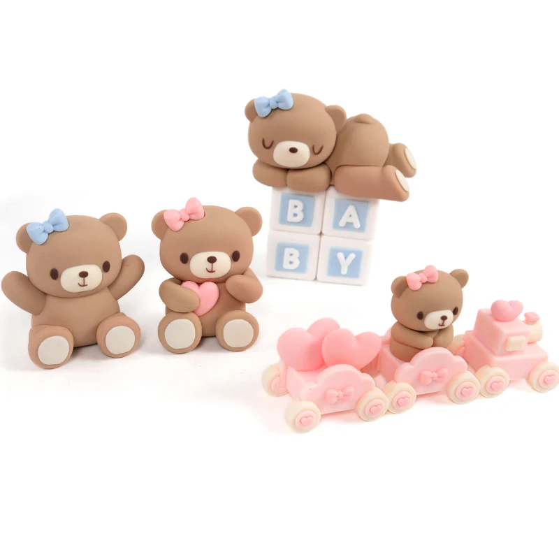 

Blue Pink Bow Bear Cake Topper Baby Shower Decor Boy Girl Kids First Happy Birthday Cake Decoration Gender Reveal Supplies