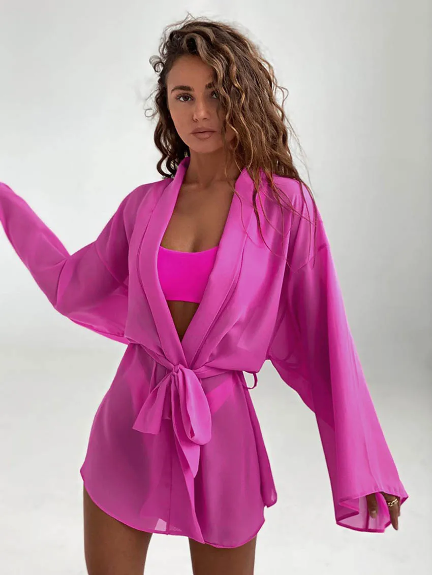 Marthaqiqi Autumn New Autumn Women'S Robe Sexy V-Neck Sleepwear Long Sleeve Nightwear Lace Up Nightgowns Casual Ladies Bathrobe