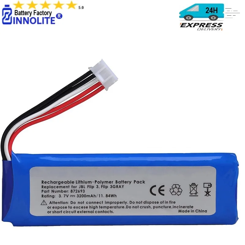 

3.7V 3200mAh High Capacity Battery for JBL Flip 3 ，JBLFLIP3GRAY ，GSP872693 ，P763098 03 Portable Bluetooth Speaker