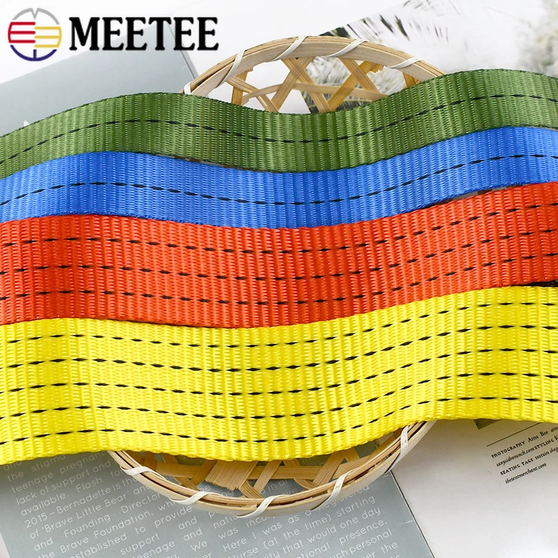 컬러 스트라이프 웨빙 하이 퀄리티 나일론 리본 강도 바인딩 벨트 장력 로프, DIY 바느질 액세서리, 5 미터, 25mm, 38mm, 50mm