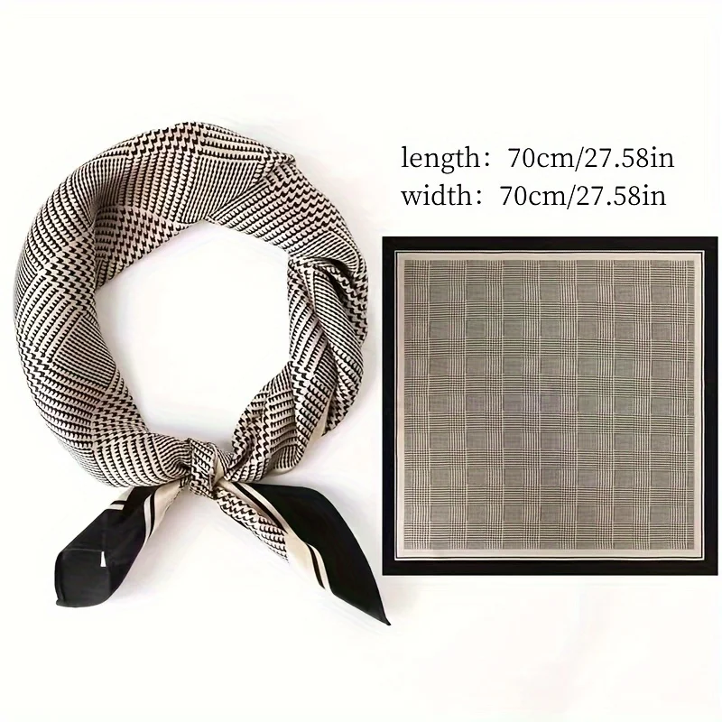 27.58" Black Gray Houndstooth Square Scarf Boho Thin Silk Feeling Neck Scarf Professional Decorative Small Scarf For Women 6