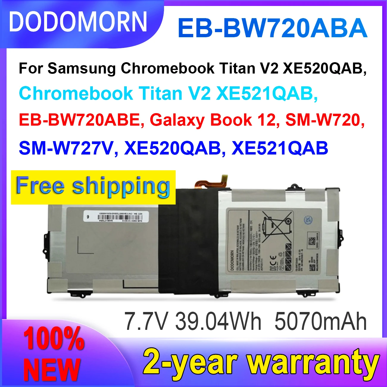 Bateria para Samsung Galaxy Book 12 Novo Eb-bw720aba Chromebook Plus v2 Xe310xba Sm-w720 W723 W727v W728 W723q Xe720n Xe310xba