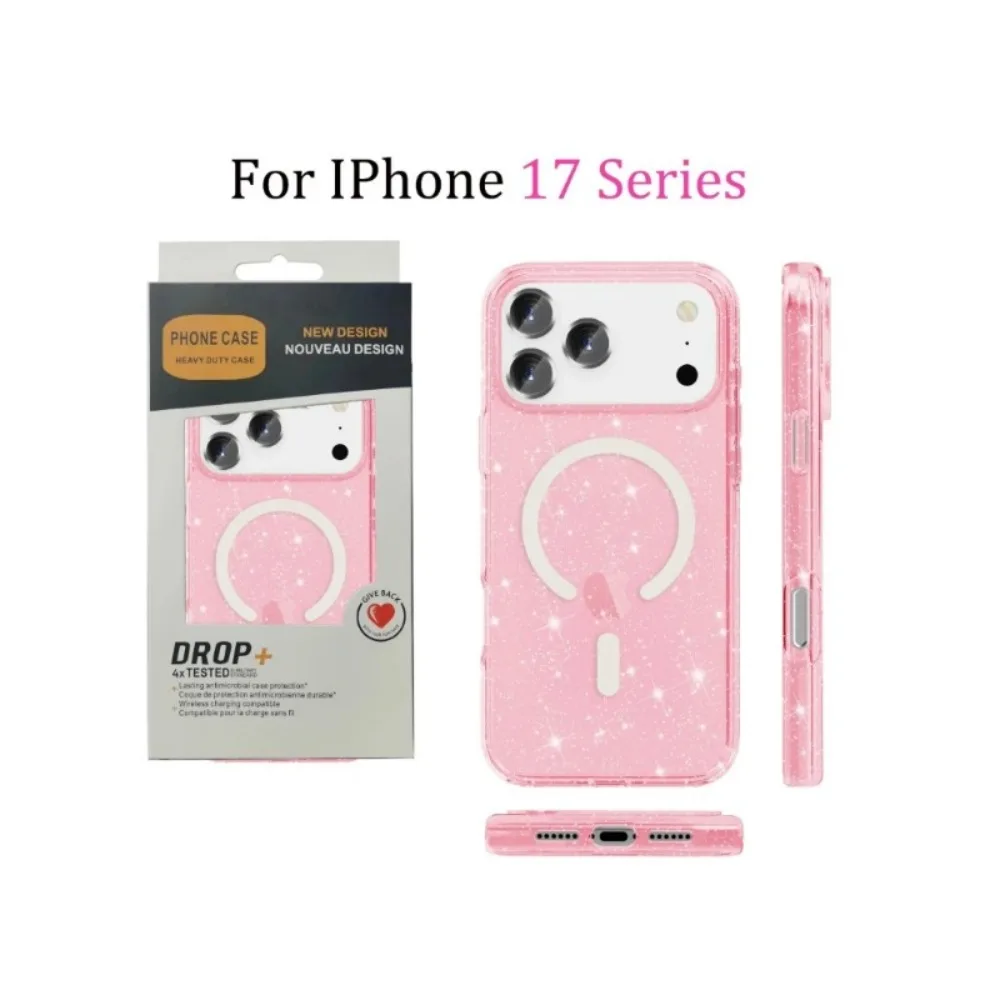 Glitter Transparent Shockproof Armor Case with Wireless Charging Compatibility