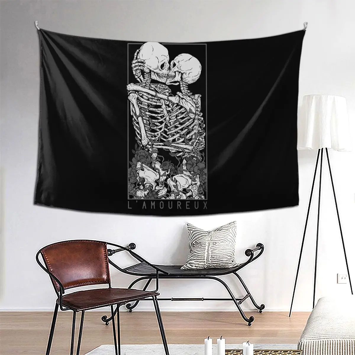

The Lovers Skull Skeleton Tapestry Wall Hanging Hippie Polyester Tapestry Dark Tarot Bohemian Blanket Room Decor Wall Cloth