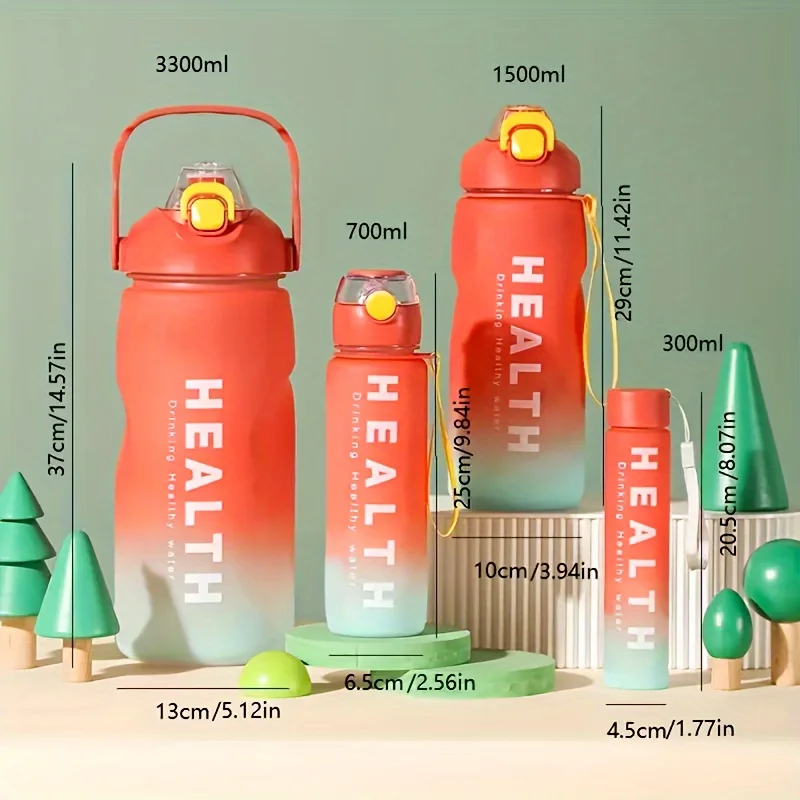 4 PCS Set Water Bottle Large Capacity With Straw For Family 300ml/700ml/1500ml/3300ml
