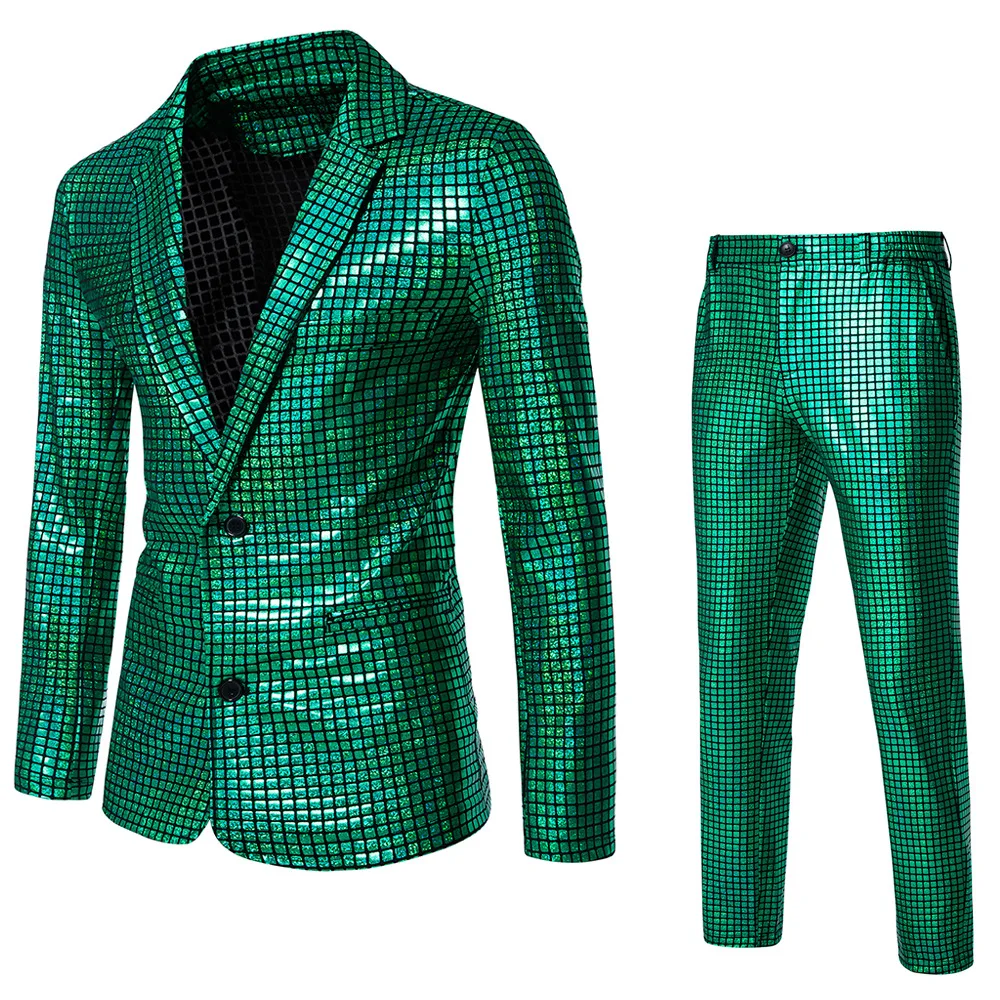 Men's Sequin Hot Stamping Suit Disco Cosplay Party Stage Nightclub Shiny and Cool Performance Suit Set SizeS-3XL Fashionable
