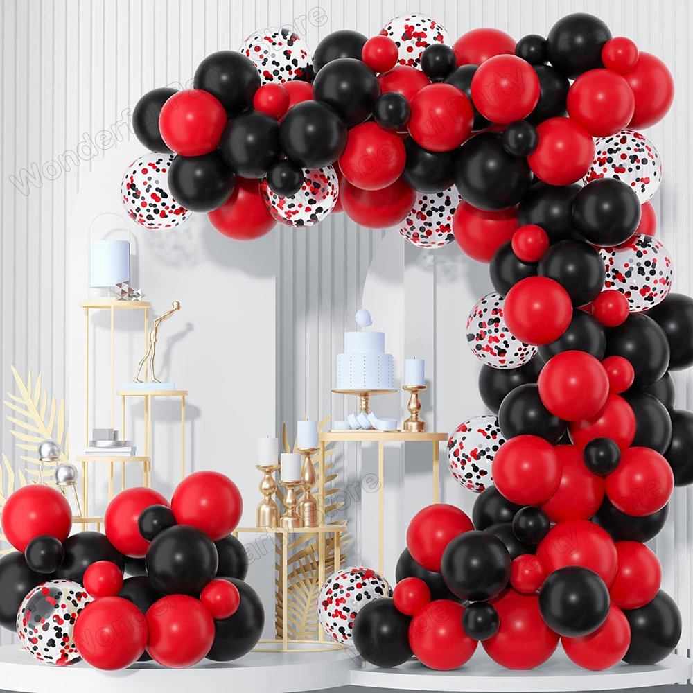 1 Set Red Black Silver Balloon Arch Garland Kit Birthday Graduation  Decorations Confetti Balloon BBQ Casino New Year Party Decor