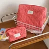Large Capacity Cotton Makeup Bag Women Checkered Brushes Storage Bag Sweet Cute Travel Toiletry Bag Casual Ladies Soft Organizer 2