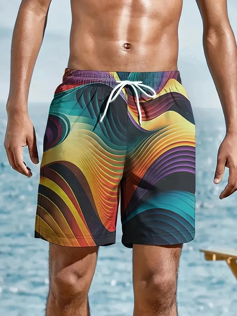 Colorful Geometric Pattern Print Men's Beach Shorts Quick Dry  Breathable Swimming Shorts Casual Trendy Men Sport Short Pants 2