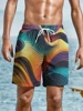 Colorful Geometric Pattern Print Men's Beach Shorts Quick Dry  Breathable Swimming Shorts Casual Trendy Men Sport Short Pants 2