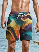 Colorful Geometric Pattern Print Men's Beach Shorts Quick Dry  Breathable Swimming Shorts Casual Trendy Men Sport Short Pants 2
