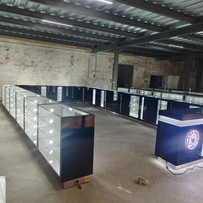 

Custom. Smoke Shop store fixture glass display cabinet dispensary display baking painting showcase for display