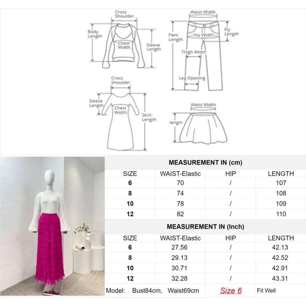 2024 Spring Rose Red Ruched Pleat Drawstring High Waist Midi Skirt