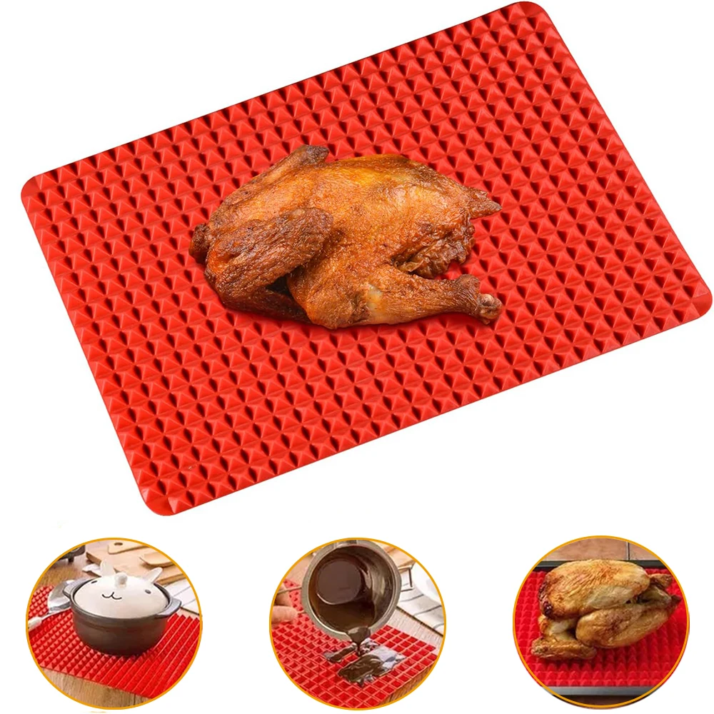 Large Red Pyramid Raised Cone Shaped Silicone Mat Baking and Roasting Superb Non-Stick Food Grade Silicone for Oven Grilling BBQ