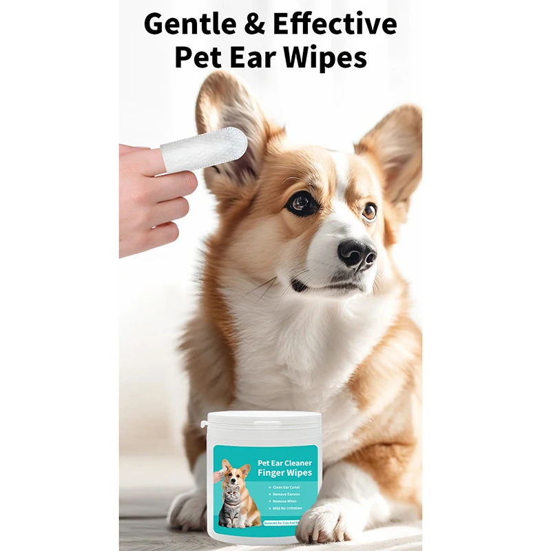 50pcs Pet Ear Cleaning Wipes Disposable Ear Care Finger Cots Wet Wipes Convenient Pet Tear Stains Foot Cleaning Wet