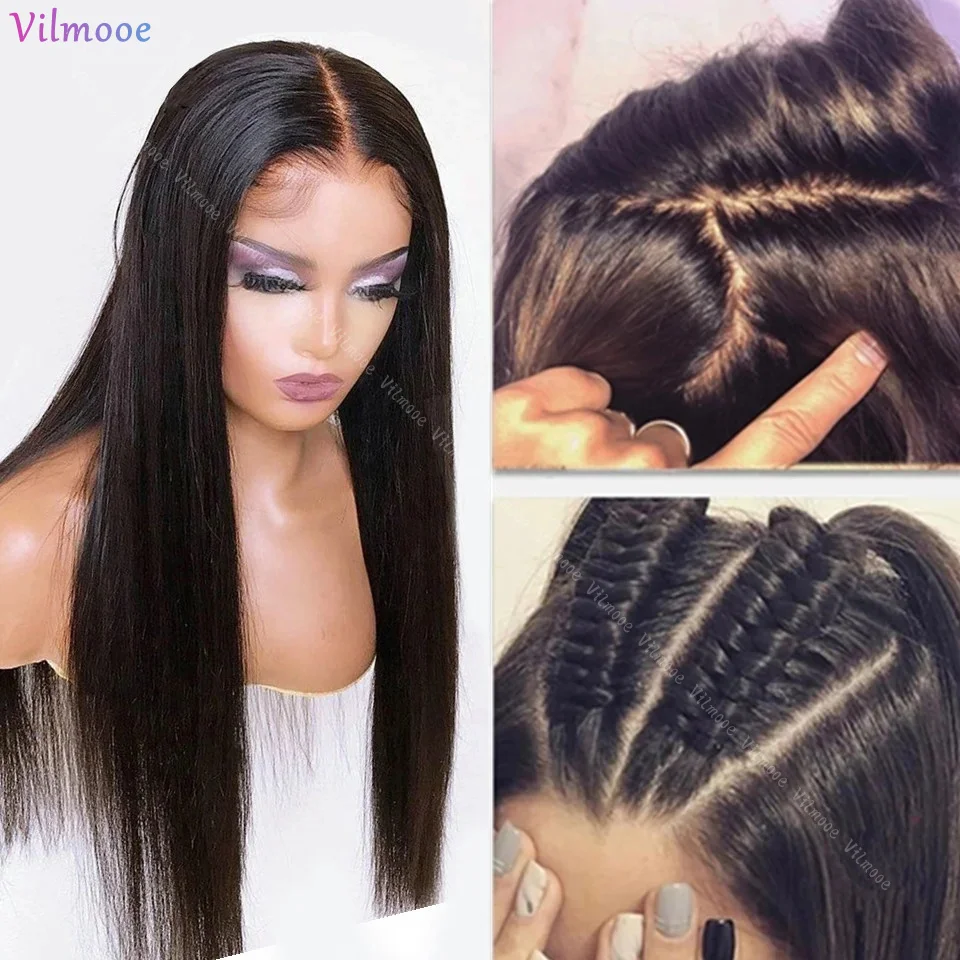 Silky Straight Silk Base 4x4 Silk Top Lace Front Wigs Human Hair Wigs Pre Plucked 180 Density Bone Straight 5x5 Lace Closure Wig