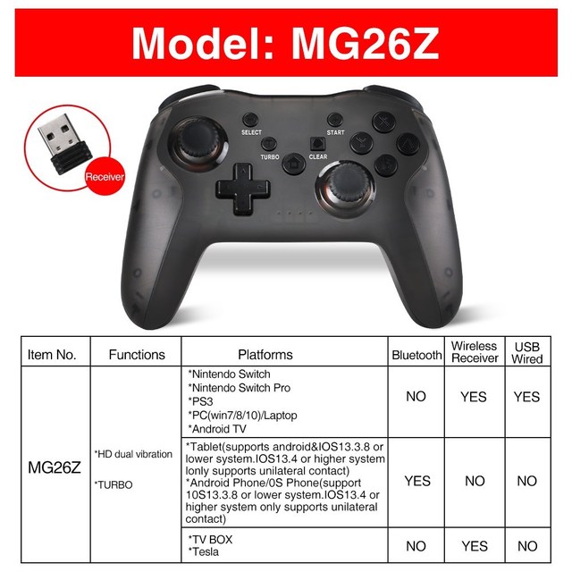 Bluetooth 2.4G Wireless Controller Compatible Nintendo Switch Pro Gamepad For Andriod phone For PS3 Tesla PC Joystick