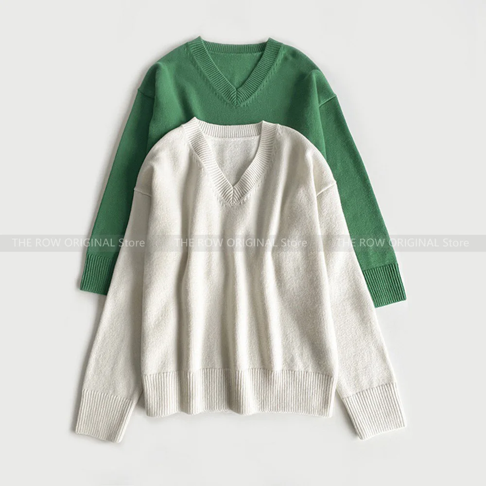

Stretch cashmere wool sweater ~ white series V-neck off the shoulder sleeve soft giant warm jumper coat underwear knitwear