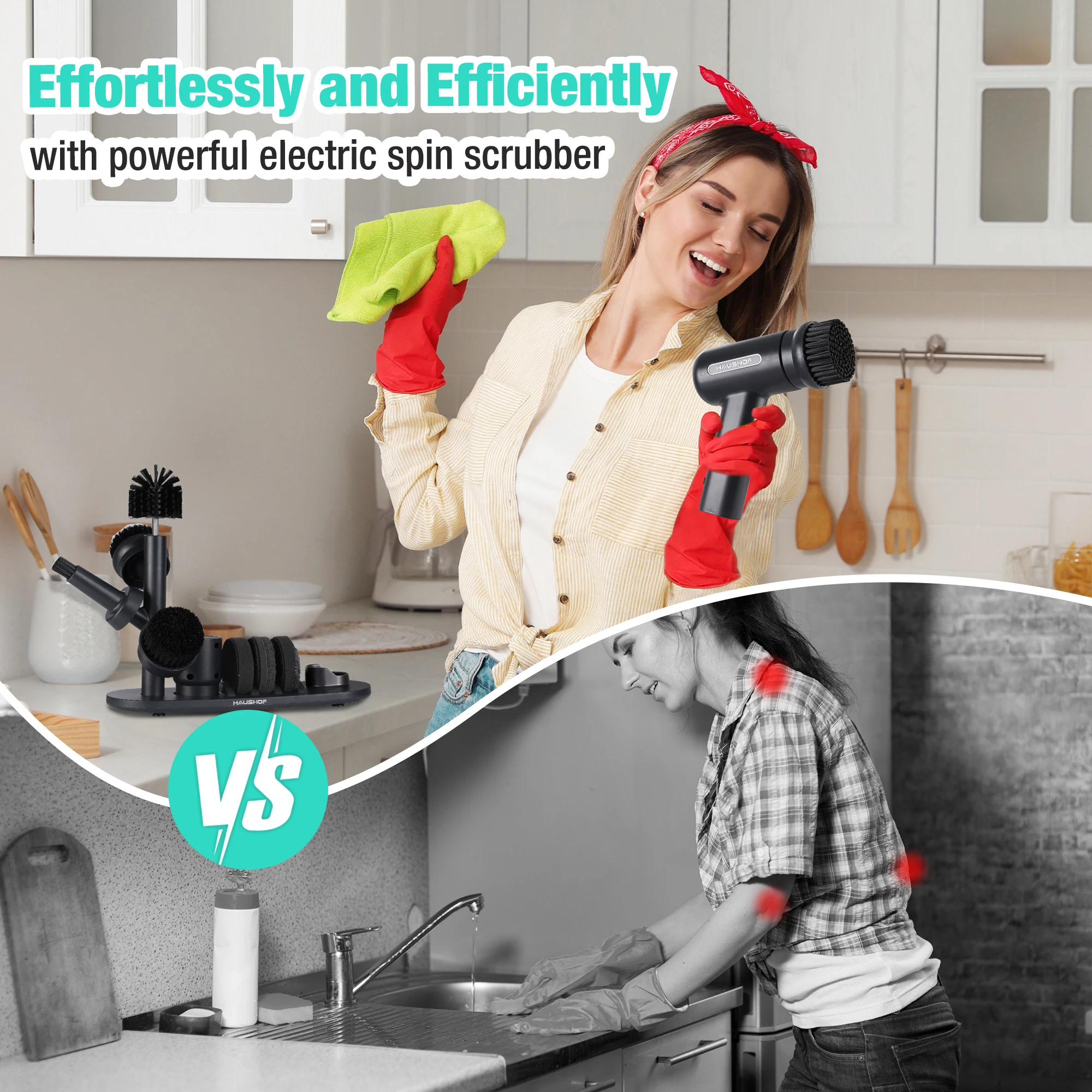 Steam Cleaning Machine 7.2V Electric Spin Scrubber Set with Base Multi-functional Cleaning Brush Set for Kitchen Handheld Power Scrubber Tool
