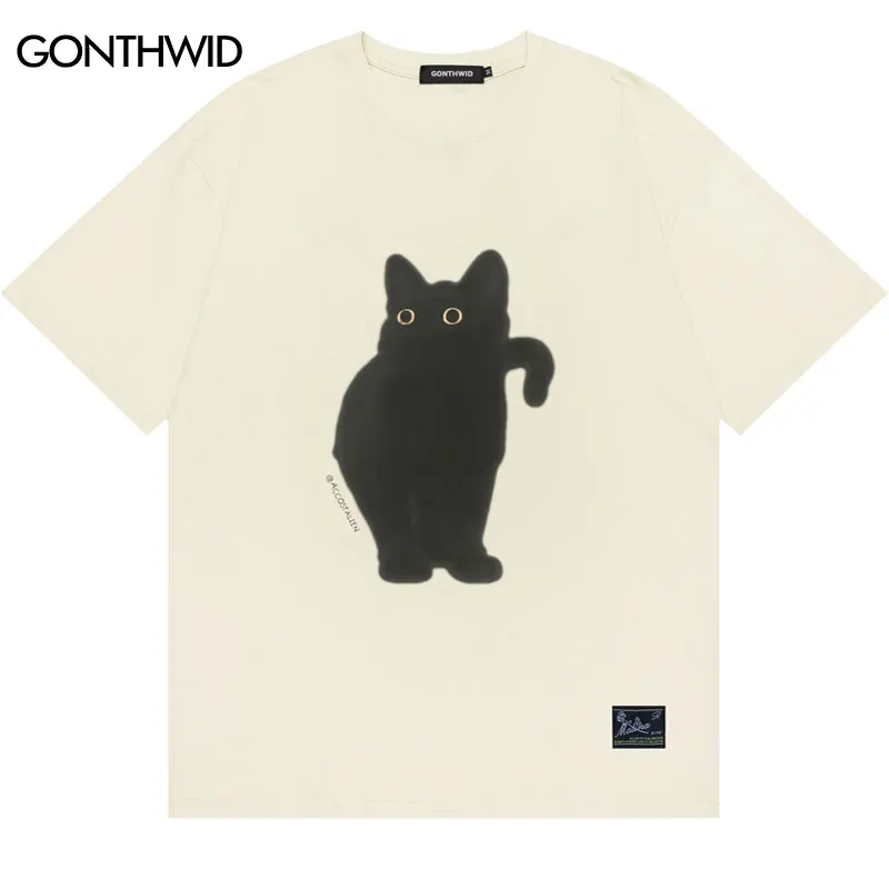 2023StreetwearBlackCatGraphicTShirtHarajukuVintageMenTShirt