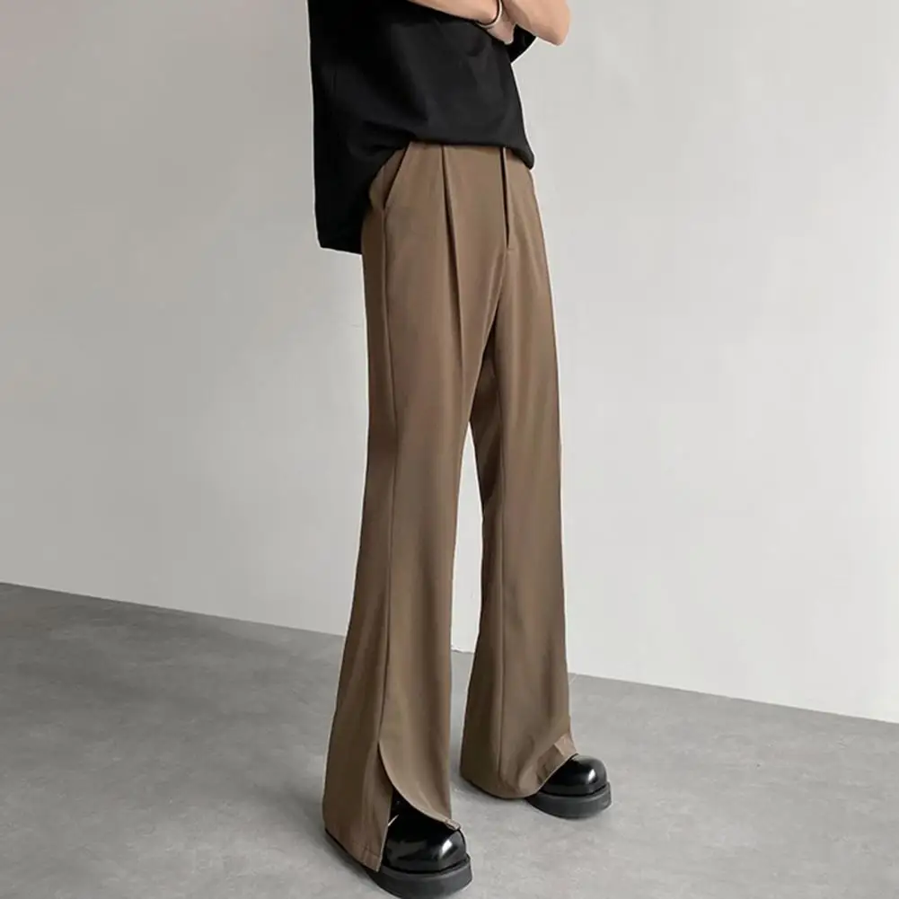 Description Picture 3 of itemMen Solid Color Suit Pants Versatile Men's Suit Pants Wide Leg Mid Waist Pockets for Office Wear Business Style Trousers Men
