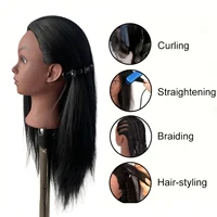 Tête de Mannequin noire de 16 pouces avec cheveux synthétiques pour la pratique du tressage, tête de Mannequin avec support pour la coiffure 2