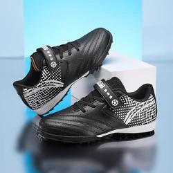 Youth Waterproof Leather Soccer Cleats with Non - Slip Rubber Sole and Velcro Closure - 30 (Black)